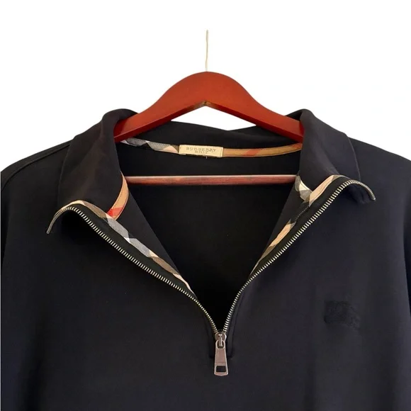 Burberry Brit XXL Black Novacheck Trim 1/4 Zip Roadster Sweater